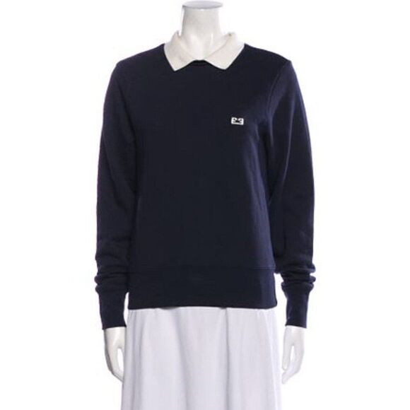 Frame Denim Sweaters - Frame Authentic Womens Navy Blue White Polo Long Sleeve Sweater Top Xs